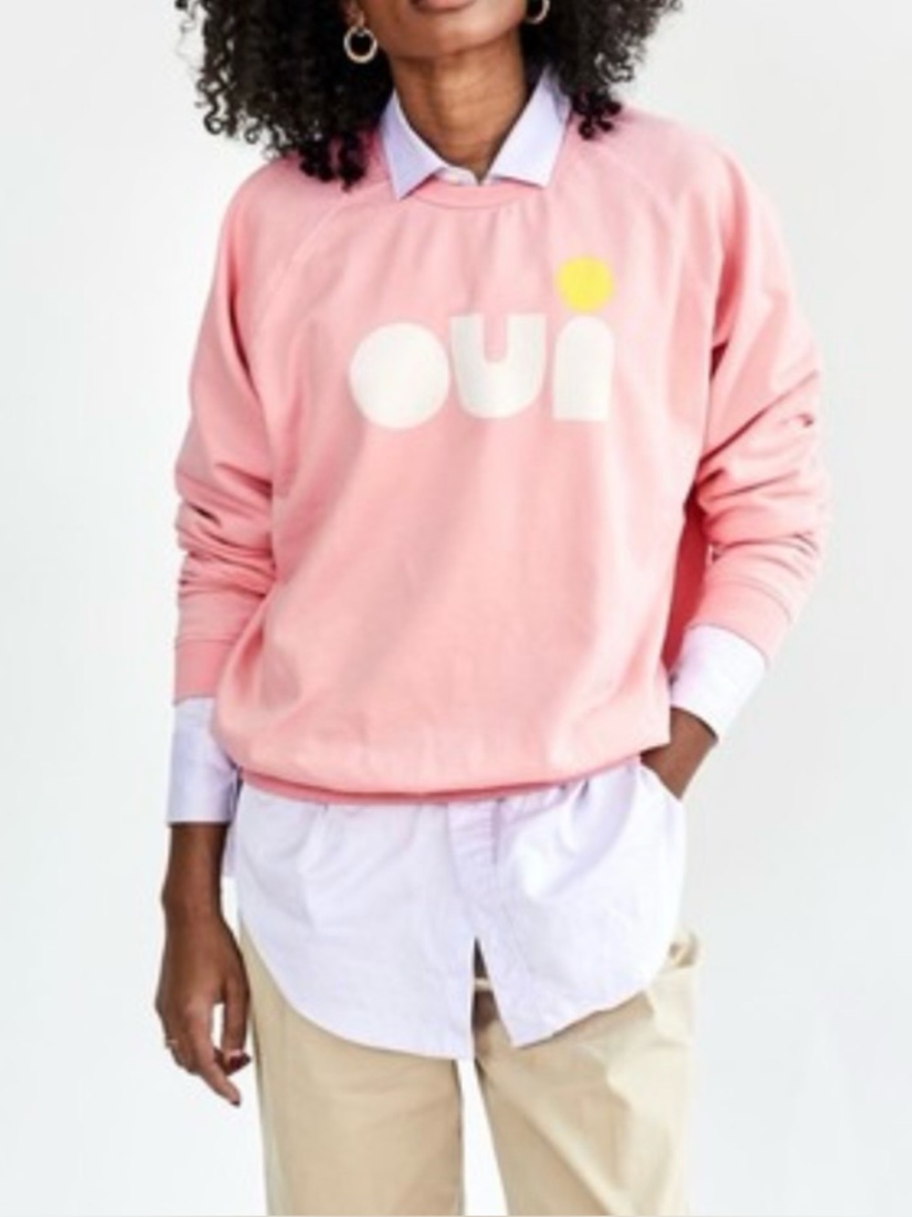 Clare V. OUI Sweatshirt in Rose Pink White Yellow 100% Cotton size Small